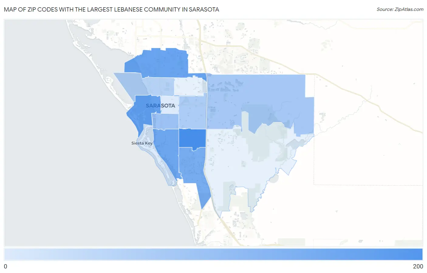 Zip Codes with the Largest Lebanese Community in Sarasota Map