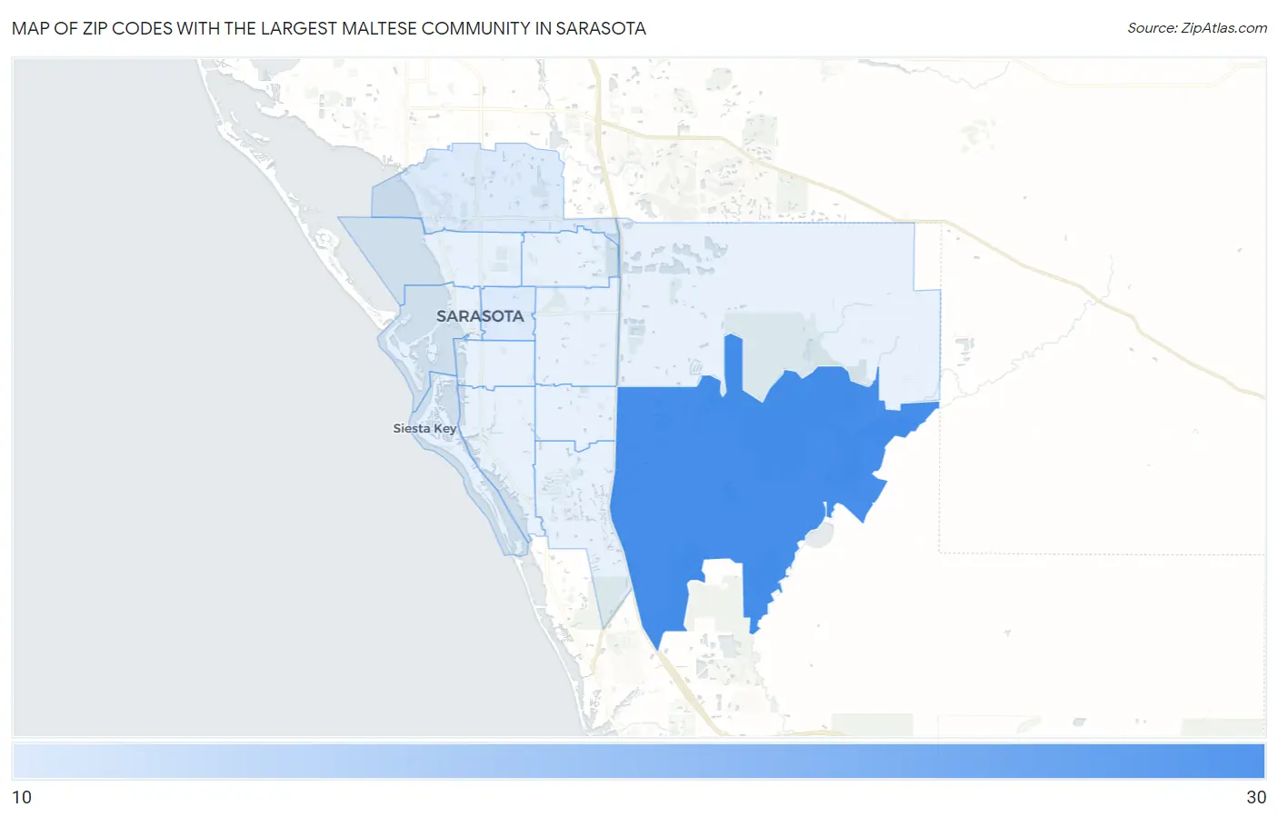 Zip Codes with the Largest Maltese Community in Sarasota Map