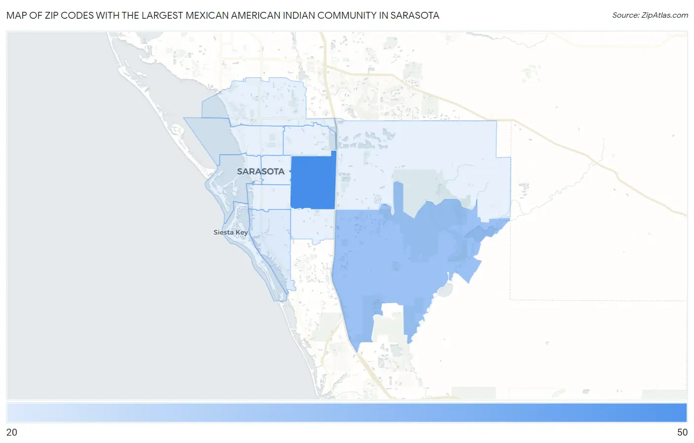 Zip Codes with the Largest Mexican American Indian Community in Sarasota Map