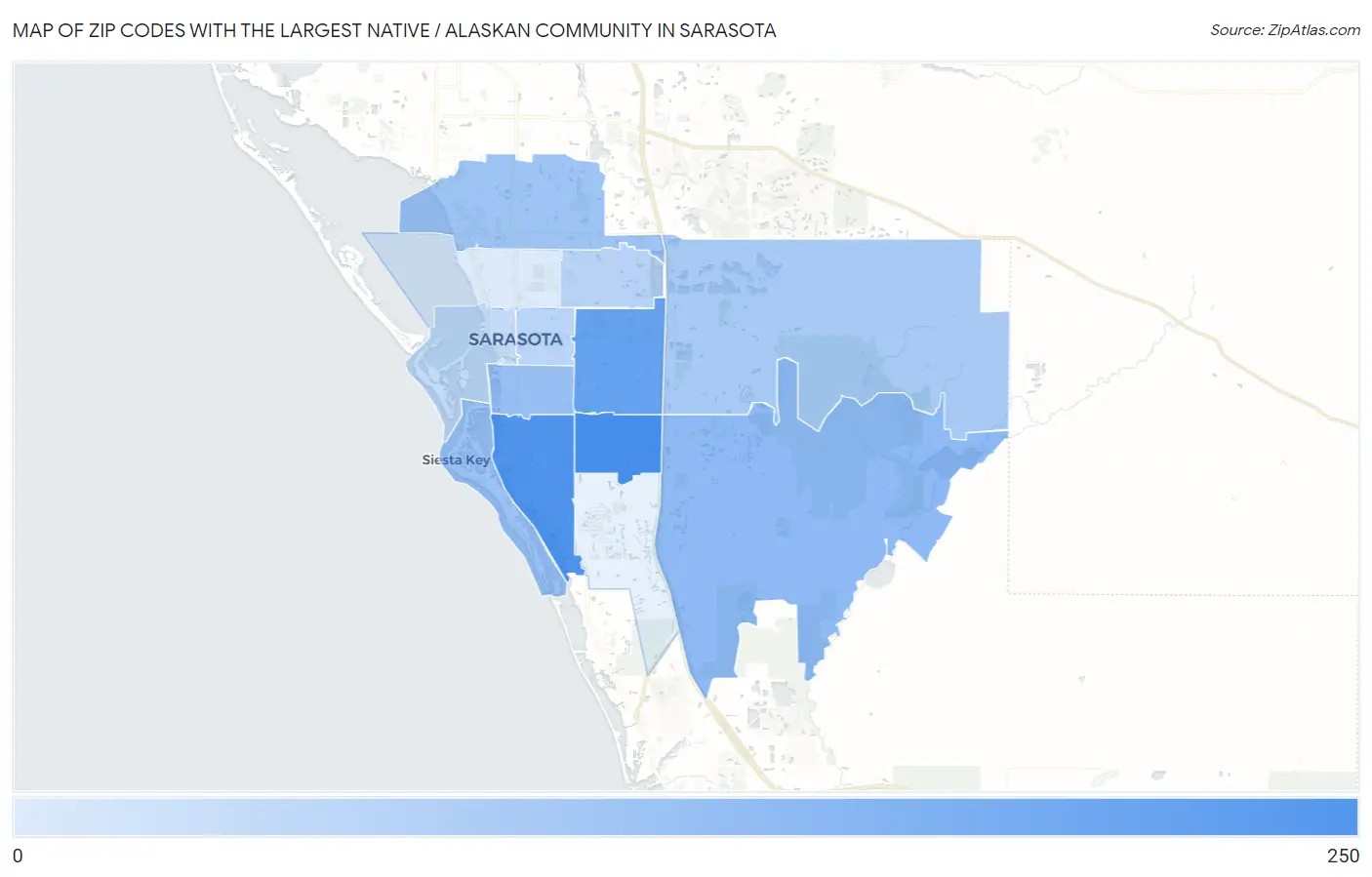 Zip Codes with the Largest Native / Alaskan Community in Sarasota Map