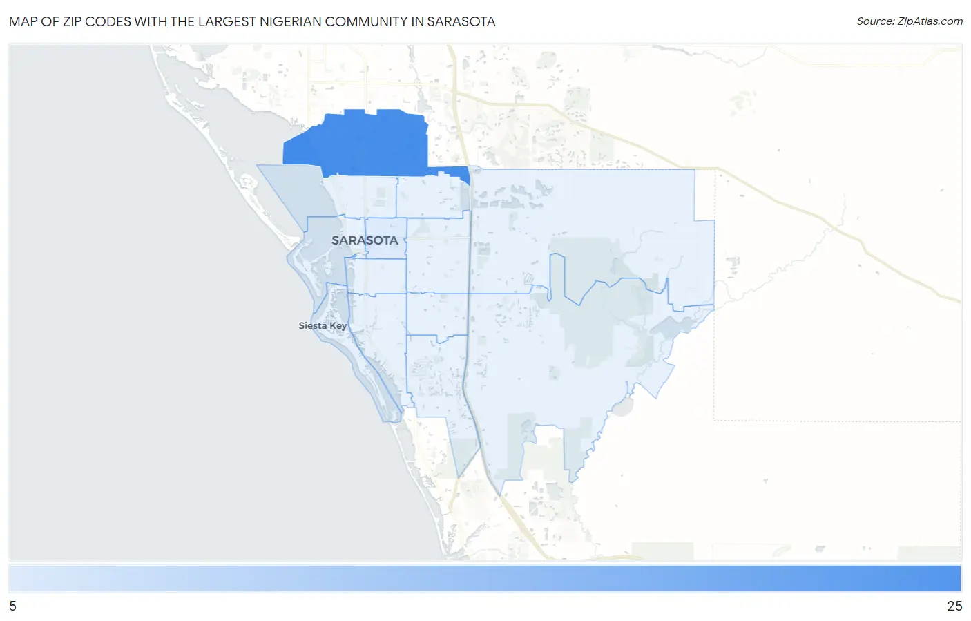 Zip Codes with the Largest Nigerian Community in Sarasota Map