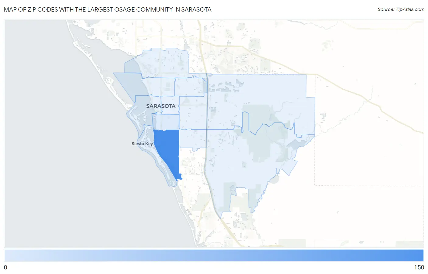 Zip Codes with the Largest Osage Community in Sarasota Map
