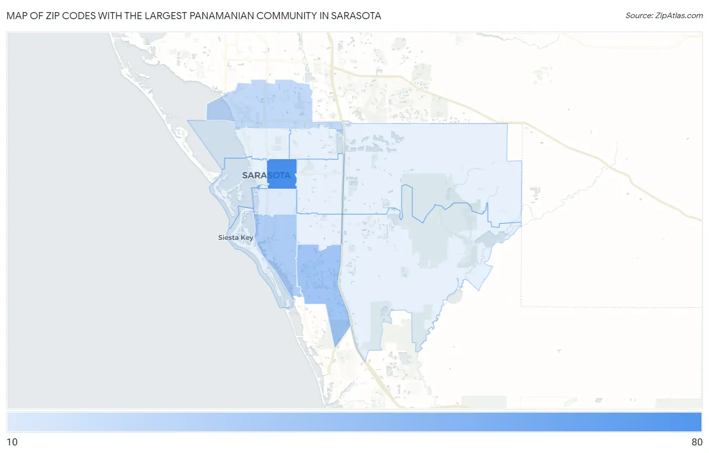 Zip Codes with the Largest Panamanian Community in Sarasota Map