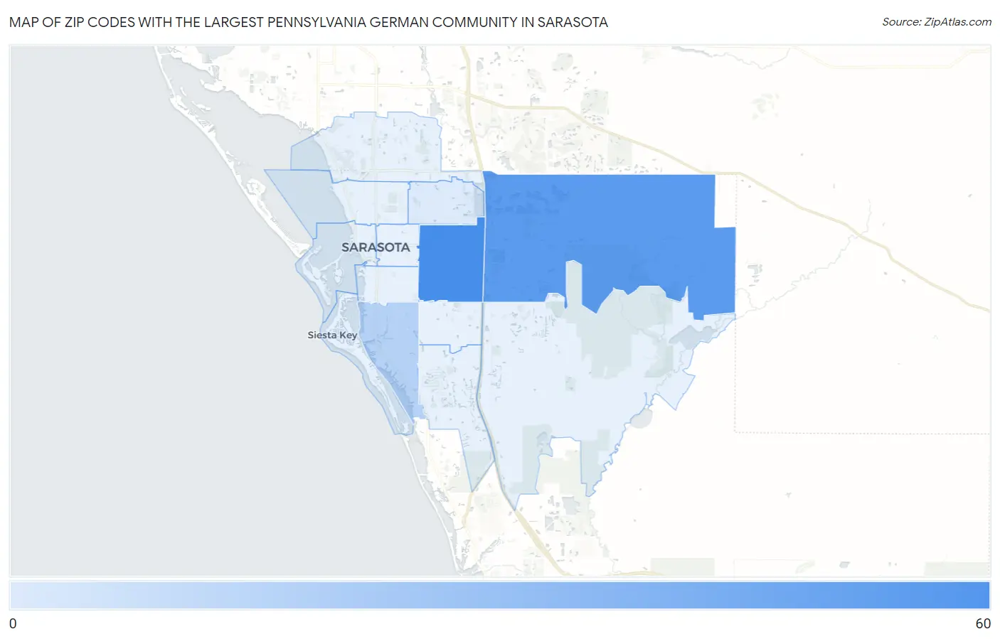 Zip Codes with the Largest Pennsylvania German Community in Sarasota Map