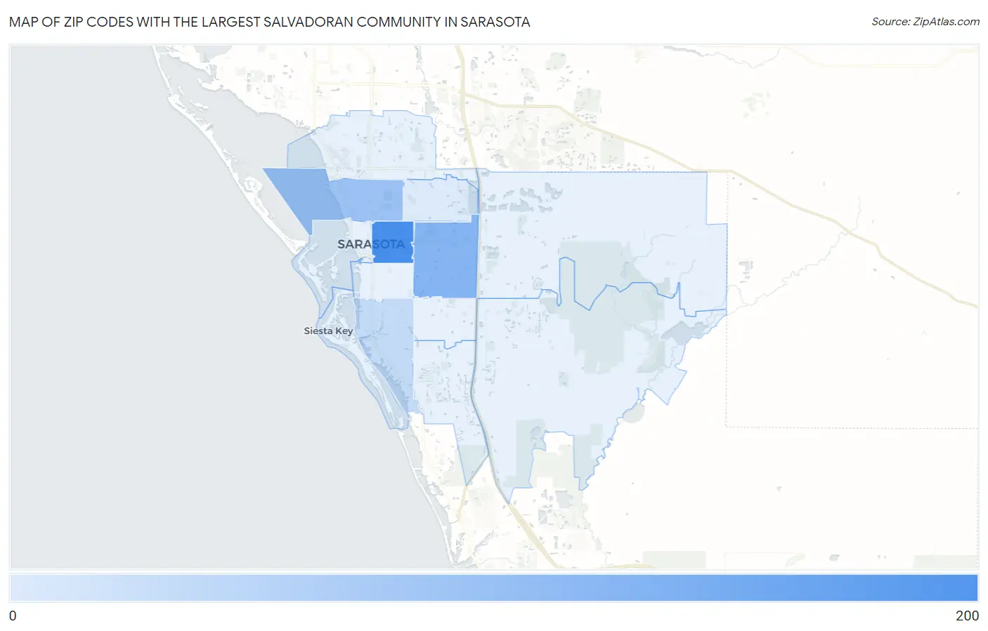 Zip Codes with the Largest Salvadoran Community in Sarasota Map