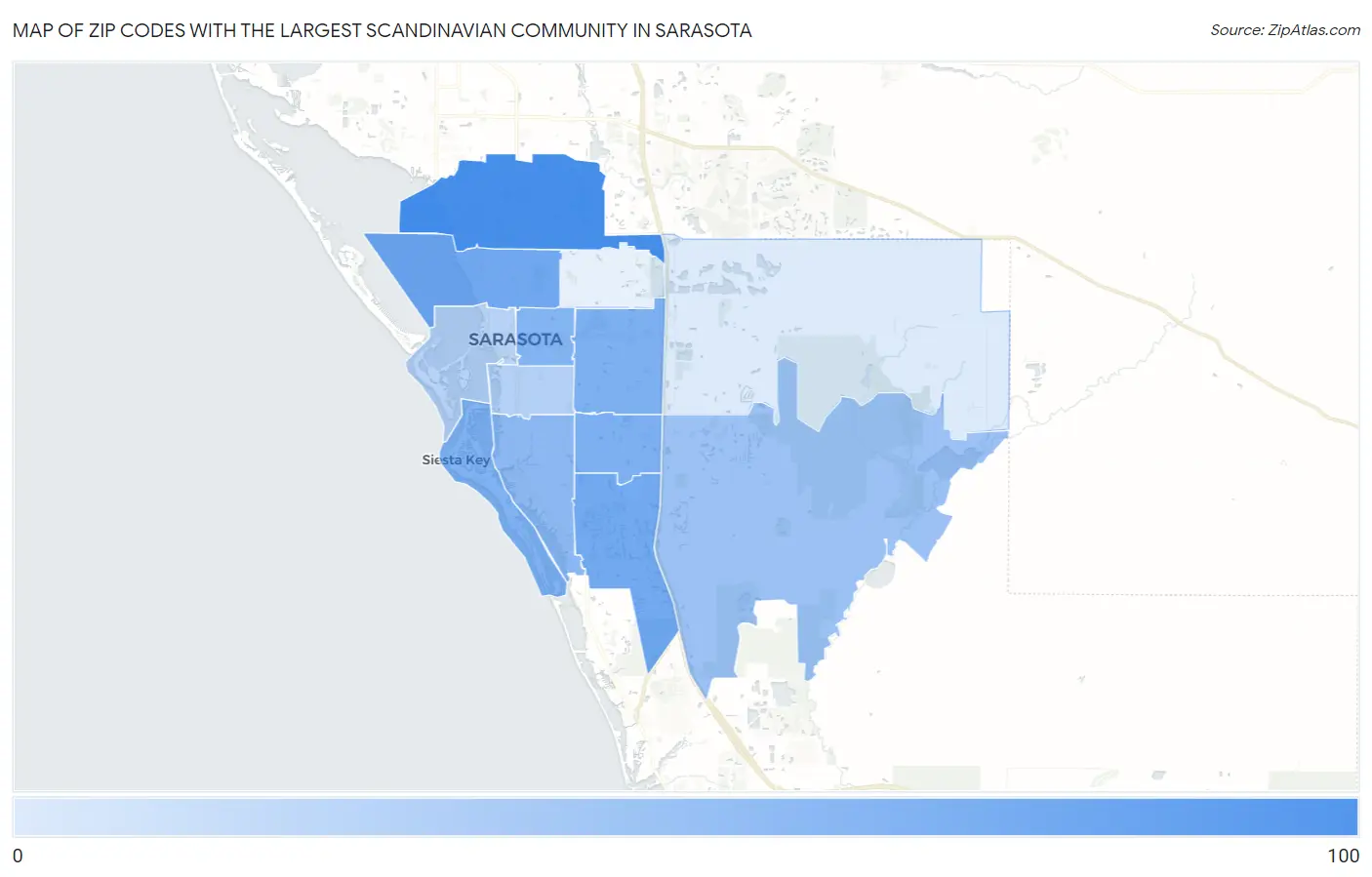 Zip Codes with the Largest Scandinavian Community in Sarasota Map