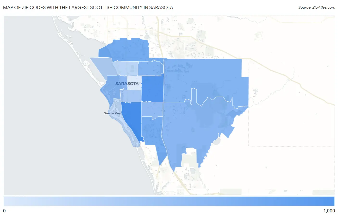 Zip Codes with the Largest Scottish Community in Sarasota Map