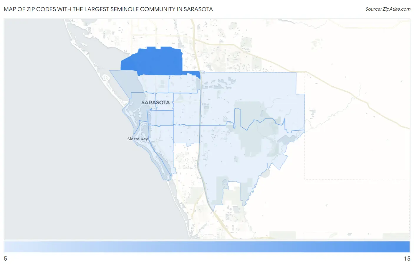 Zip Codes with the Largest Seminole Community in Sarasota Map