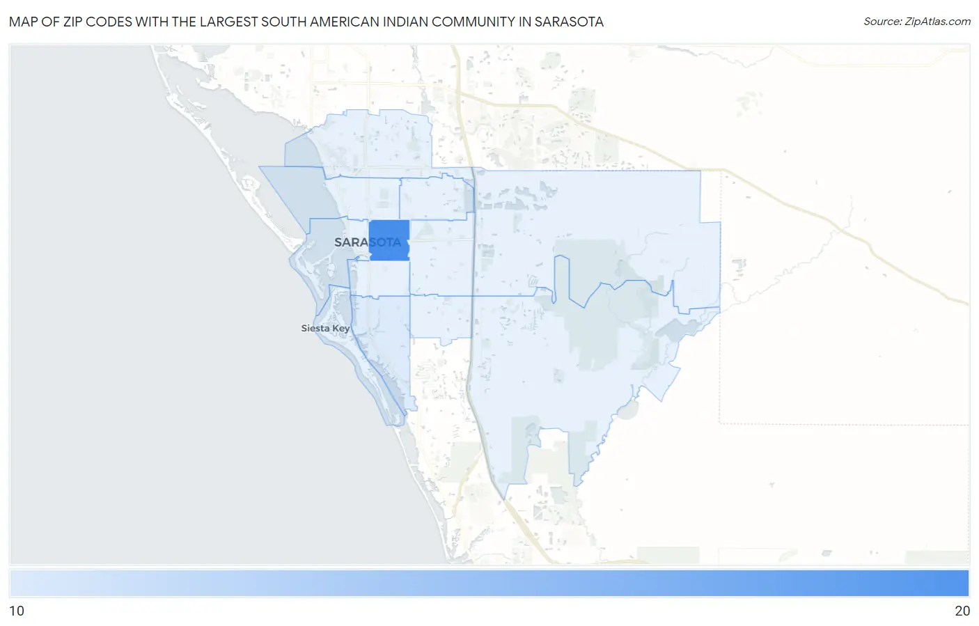 Zip Codes with the Largest South American Indian Community in Sarasota Map