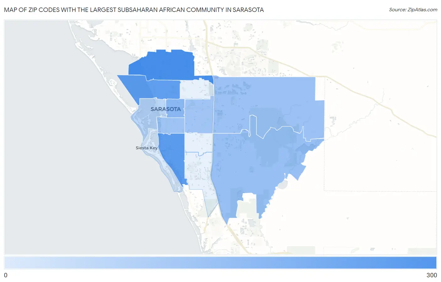 Zip Codes with the Largest Subsaharan African Community in Sarasota Map