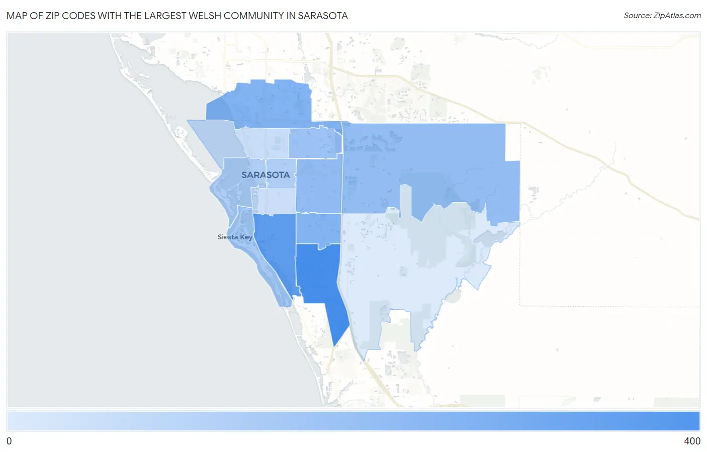 Zip Codes with the Largest Welsh Community in Sarasota Map