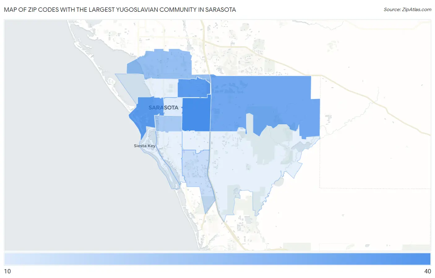 Zip Codes with the Largest Yugoslavian Community in Sarasota Map