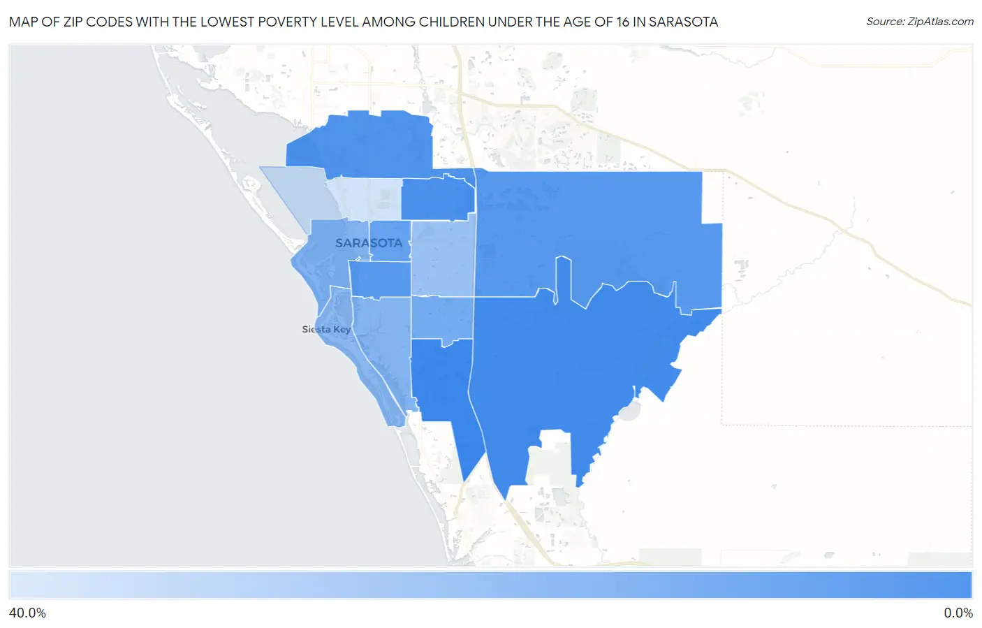 Zip Codes with the Lowest Poverty Level Among Children Under the Age of 16 in Sarasota Map