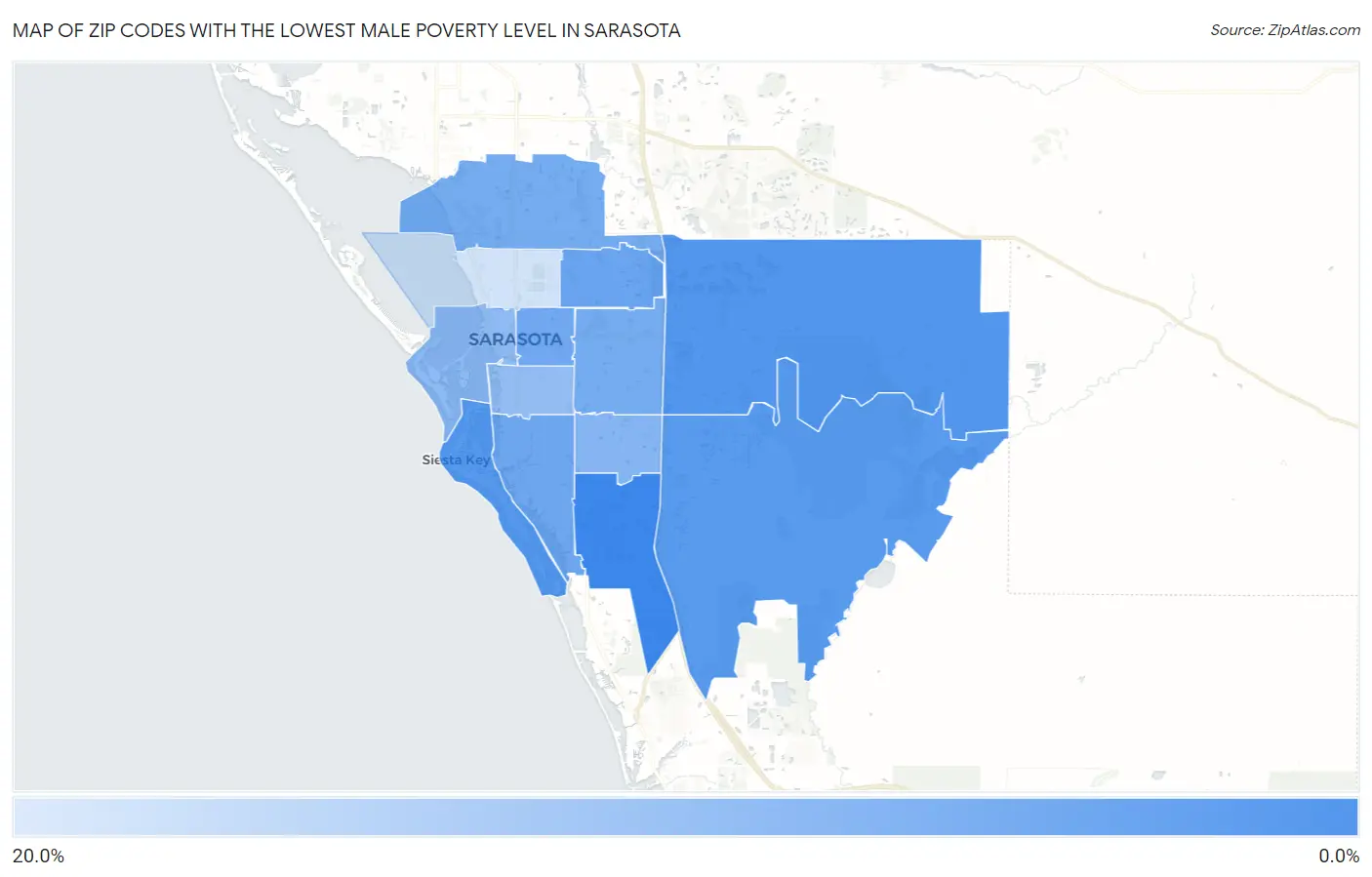 Zip Codes with the Lowest Male Poverty Level in Sarasota Map