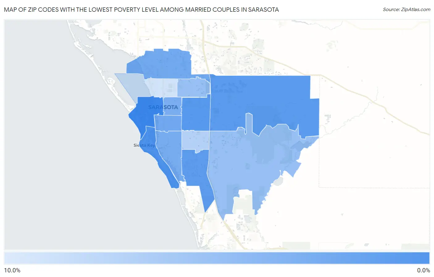 Zip Codes with the Lowest Poverty Level Among Married Couples in Sarasota Map