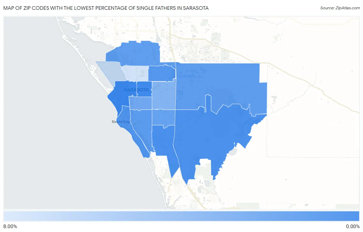 Zip Codes with the Lowest Percentage of Single Fathers in Sarasota Map
