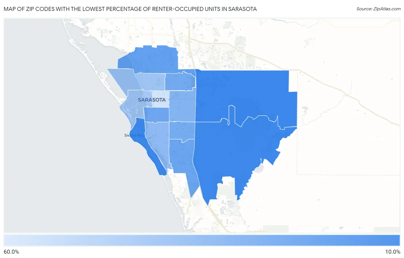 Zip Codes with the Lowest Percentage of Renter-Occupied Units in Sarasota Map