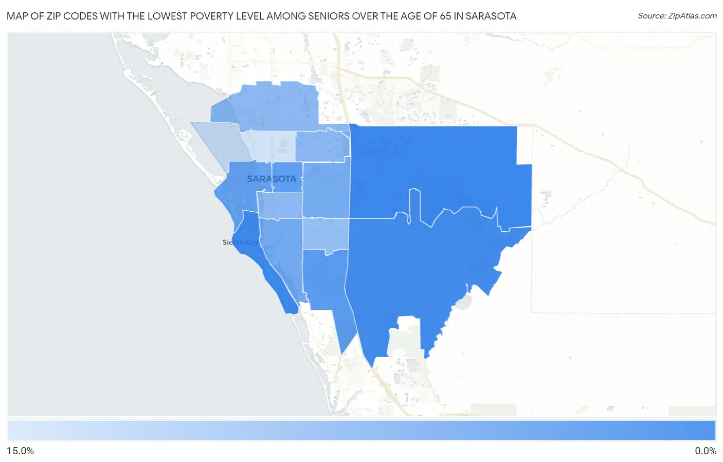Zip Codes with the Lowest Poverty Level Among Seniors Over the Age of 65 in Sarasota Map
