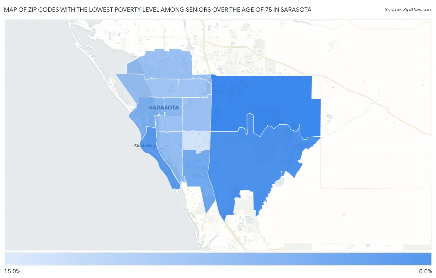 Zip Codes with the Lowest Poverty Level Among Seniors Over the Age of 75 in Sarasota Map