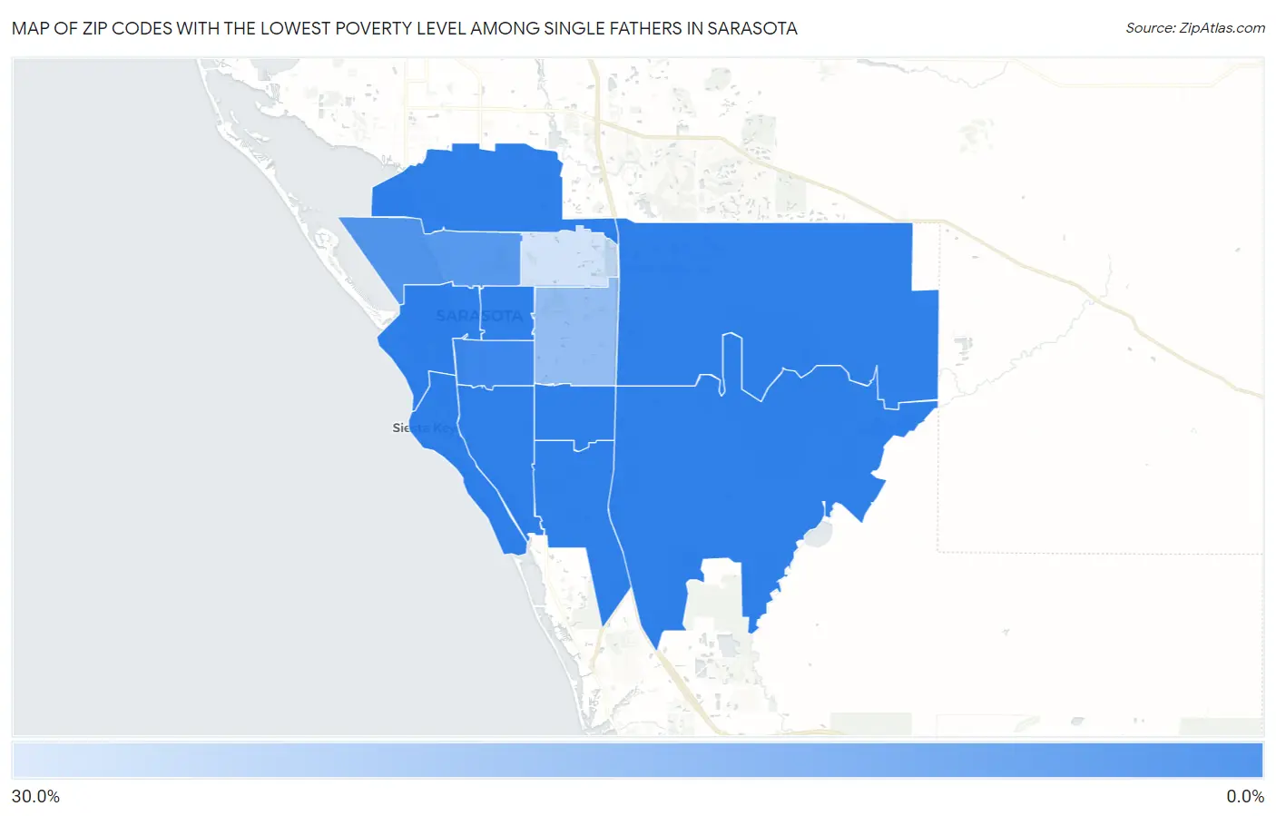 Zip Codes with the Lowest Poverty Level Among Single Fathers in Sarasota Map