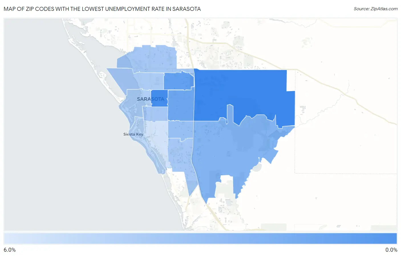 Zip Codes with the Lowest Unemployment Rate in Sarasota Map
