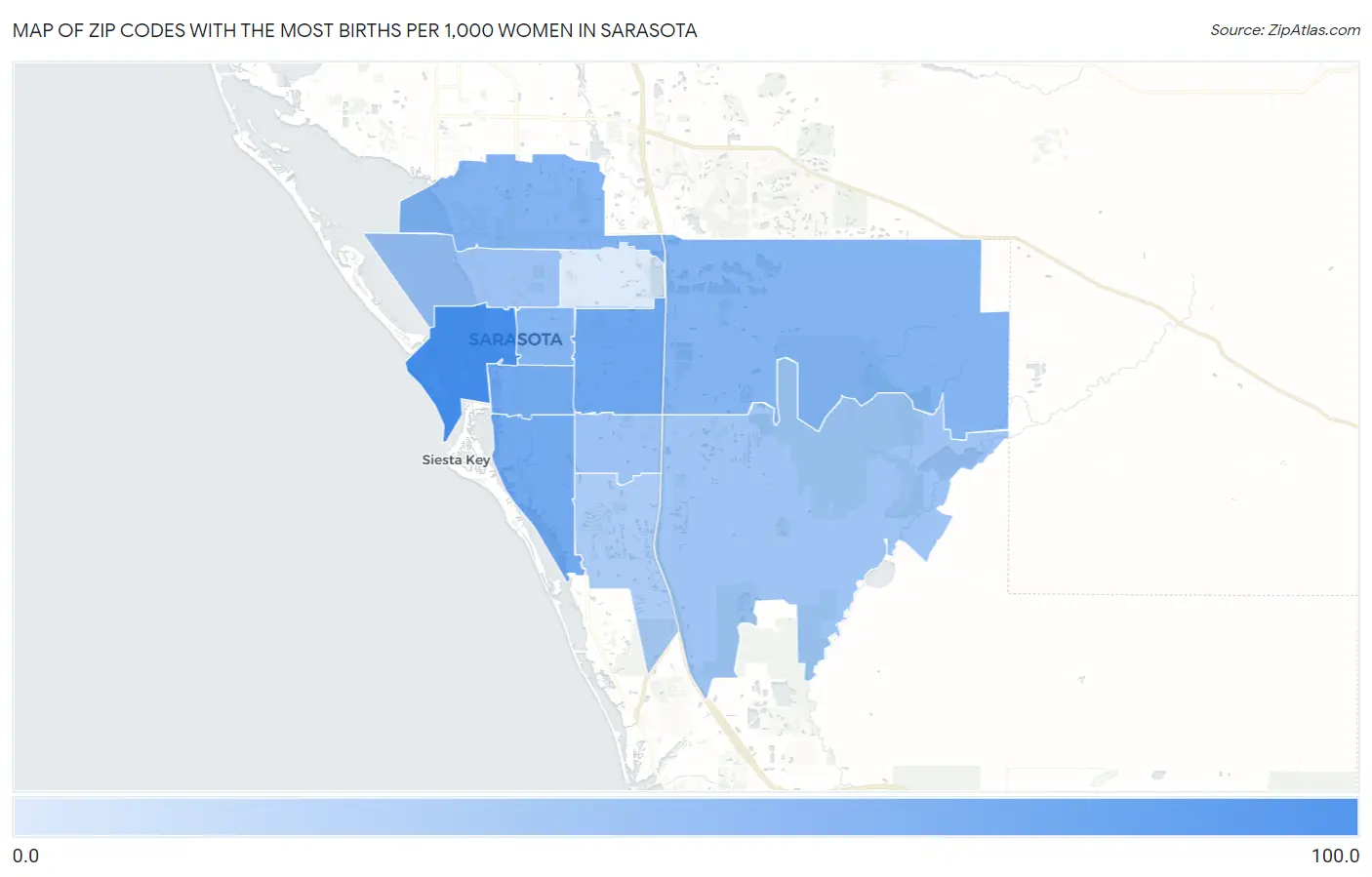 Zip Codes with the Most Births per 1,000 Women in Sarasota Map