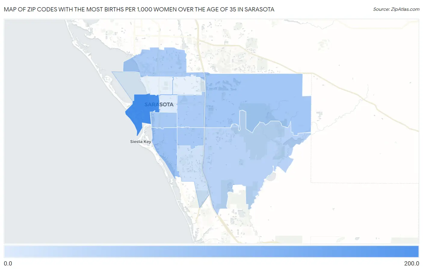 Zip Codes with the Most Births per 1,000 Women Over the Age of 35 in Sarasota Map