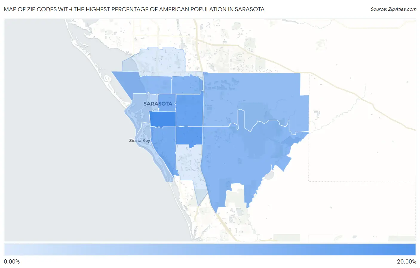 Zip Codes with the Highest Percentage of American Population in Sarasota Map