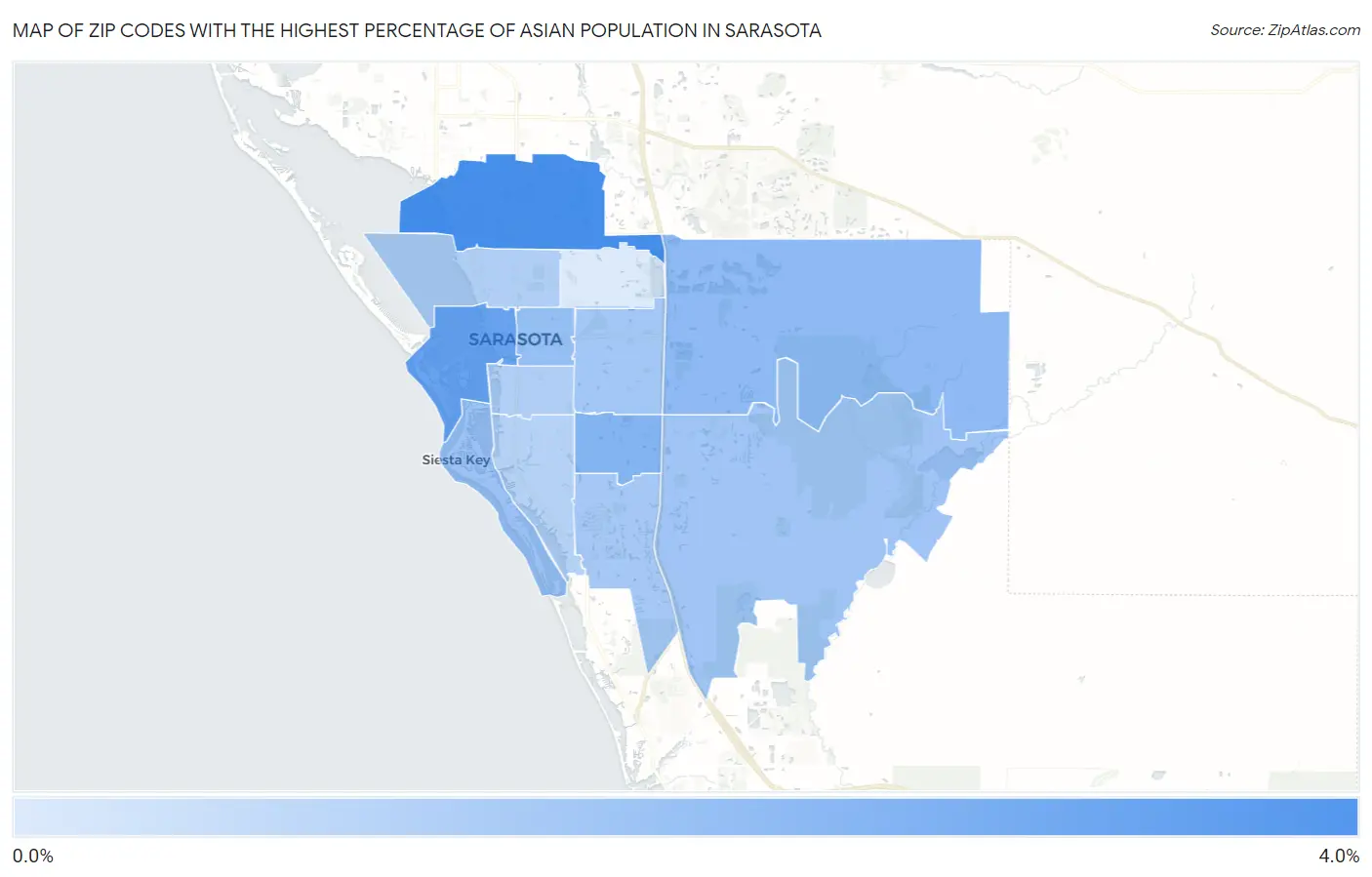 Zip Codes with the Highest Percentage of Asian Population in Sarasota Map