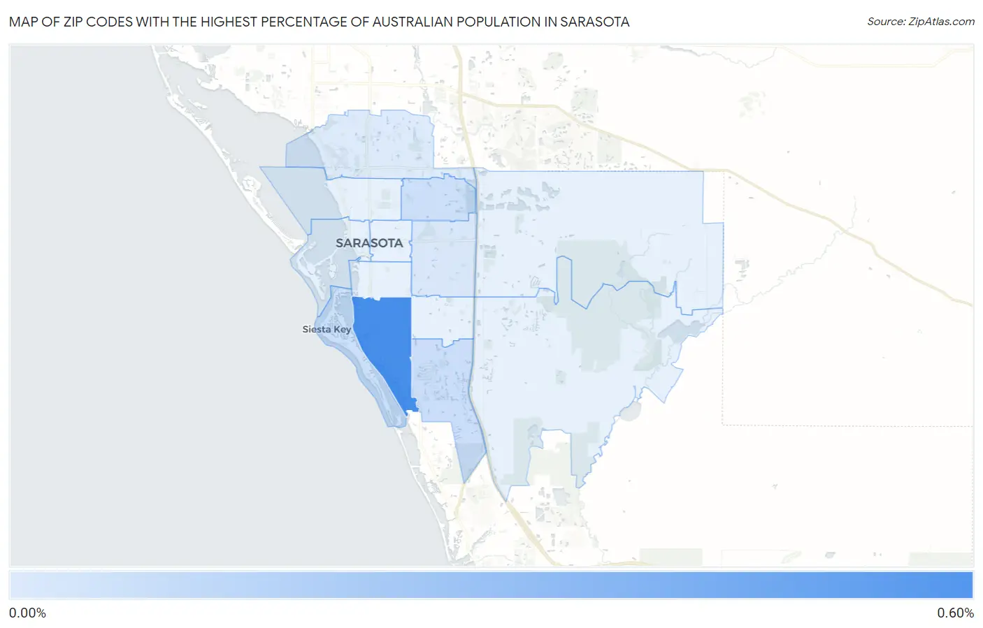 Zip Codes with the Highest Percentage of Australian Population in Sarasota Map