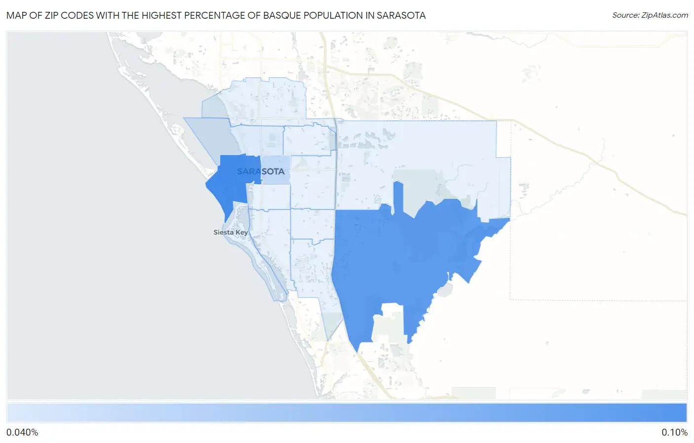 Zip Codes with the Highest Percentage of Basque Population in Sarasota Map