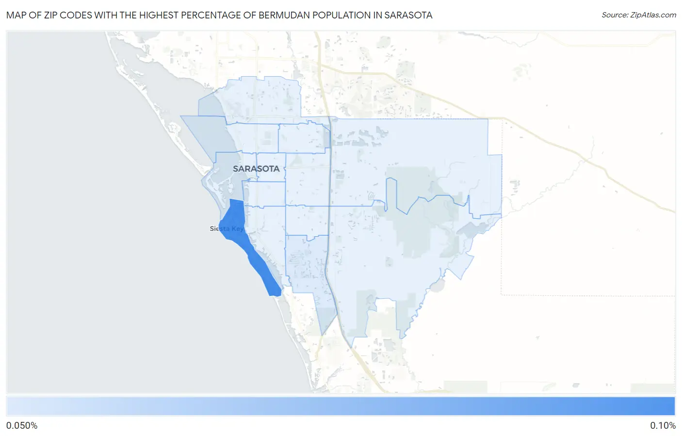 Zip Codes with the Highest Percentage of Bermudan Population in Sarasota Map
