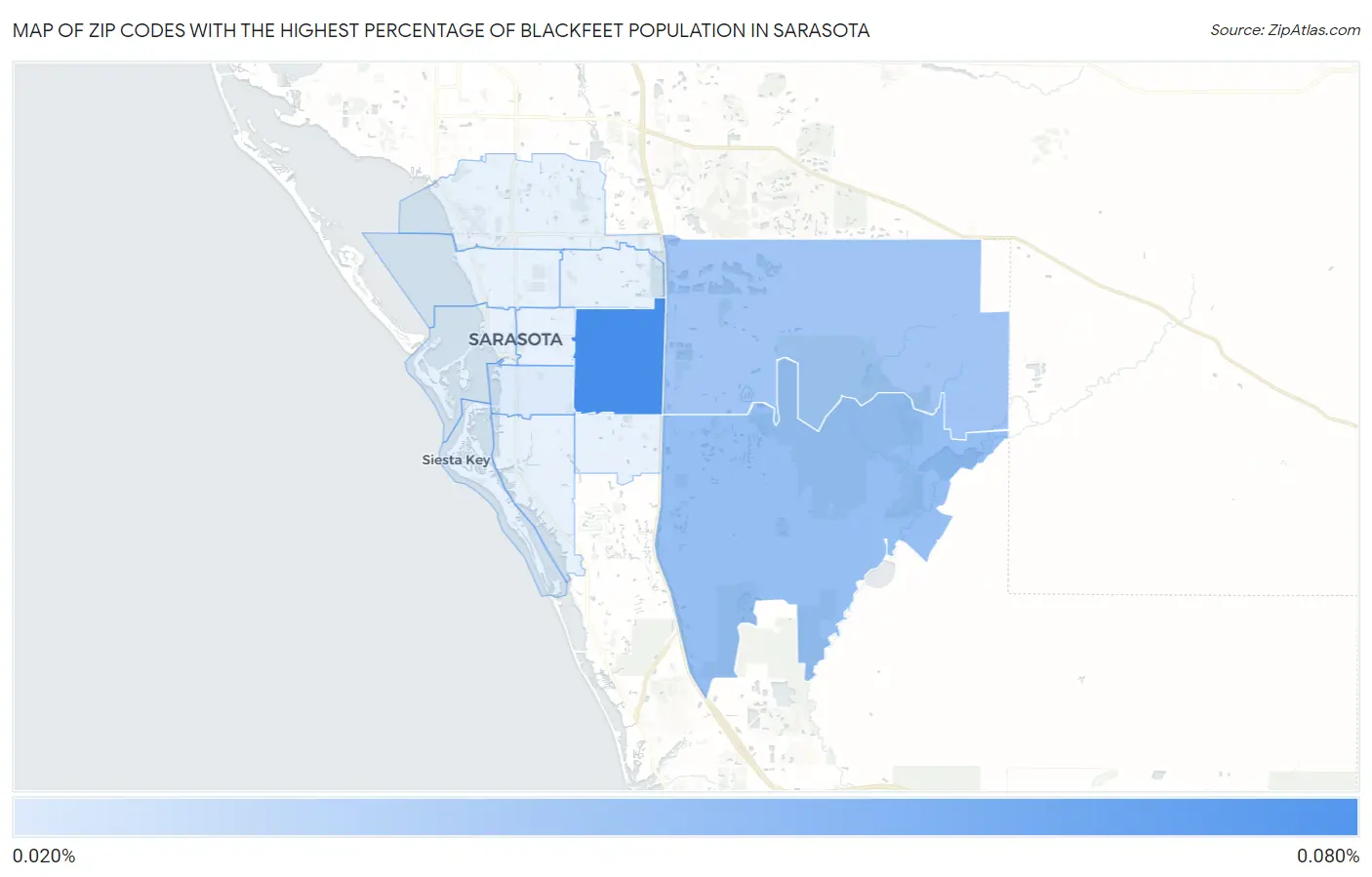 Zip Codes with the Highest Percentage of Blackfeet Population in Sarasota Map