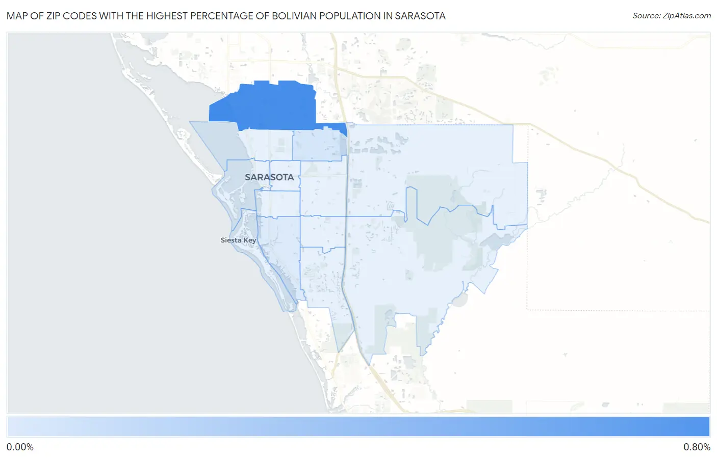 Zip Codes with the Highest Percentage of Bolivian Population in Sarasota Map