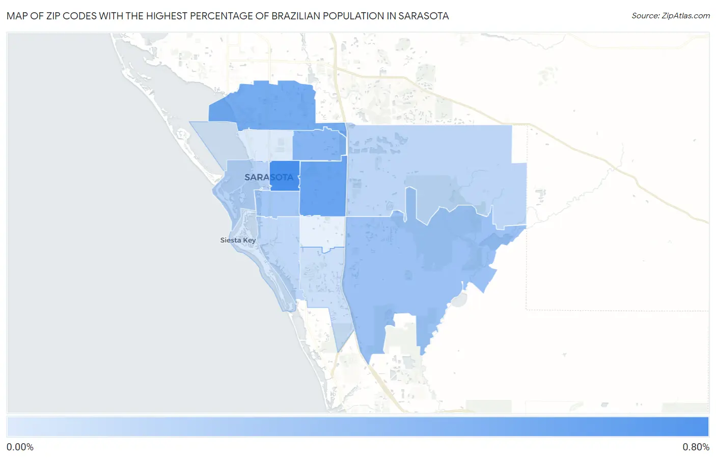 Zip Codes with the Highest Percentage of Brazilian Population in Sarasota Map
