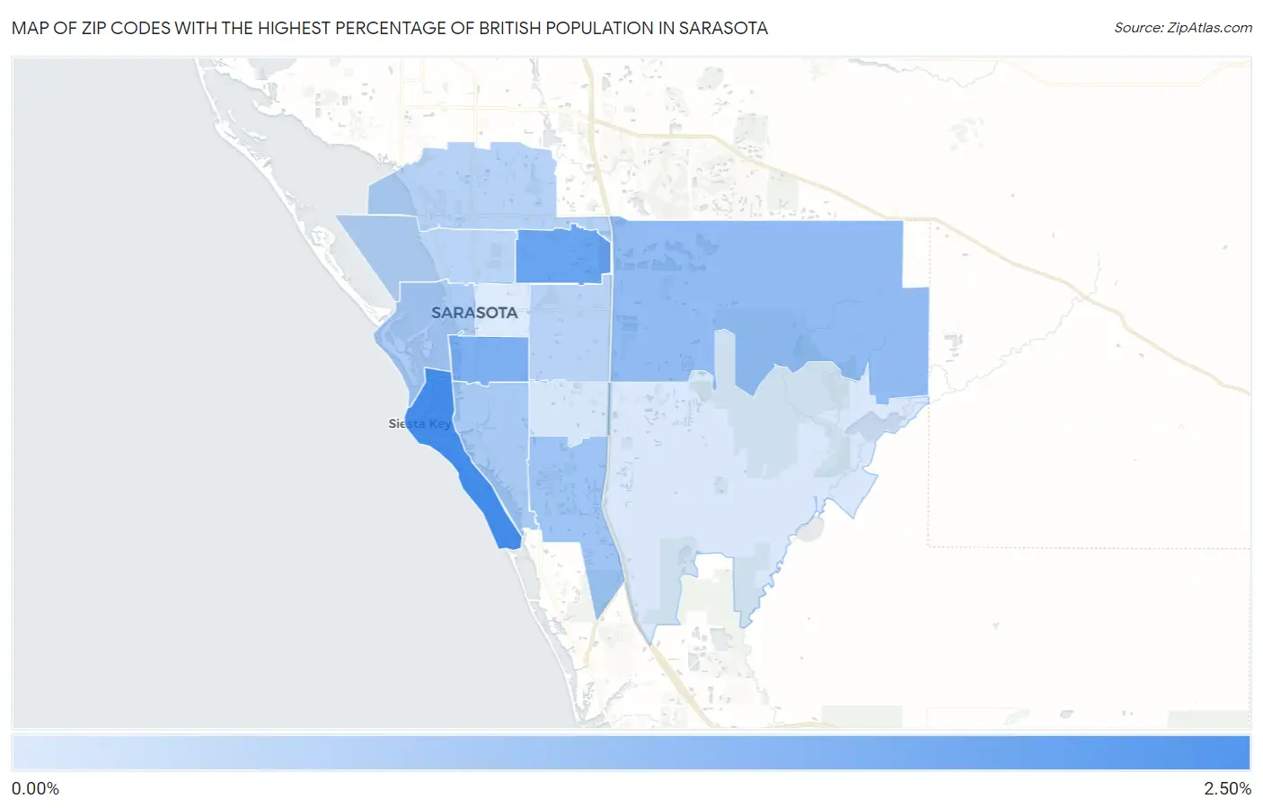 Zip Codes with the Highest Percentage of British Population in Sarasota Map