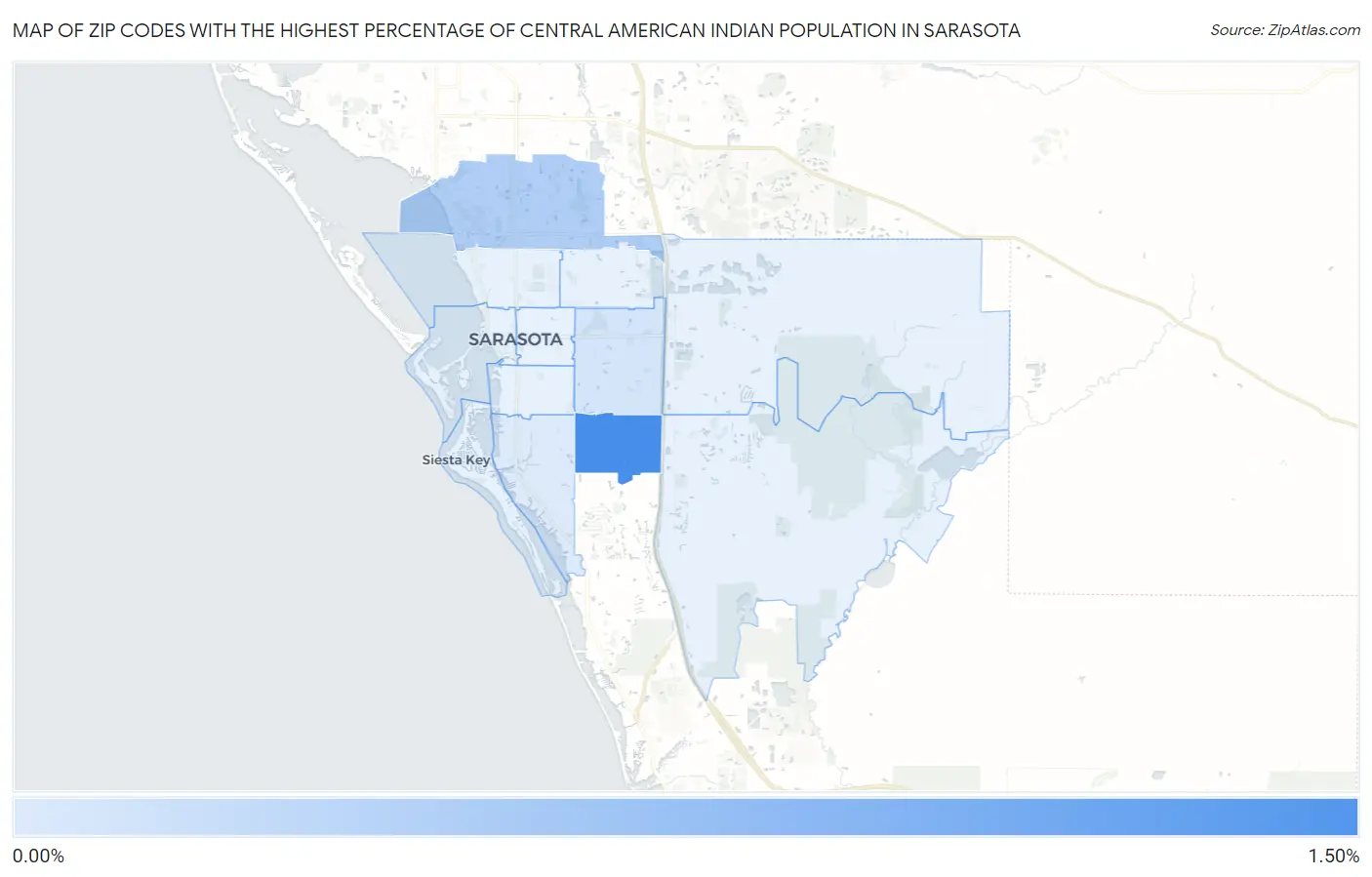 Zip Codes with the Highest Percentage of Central American Indian Population in Sarasota Map