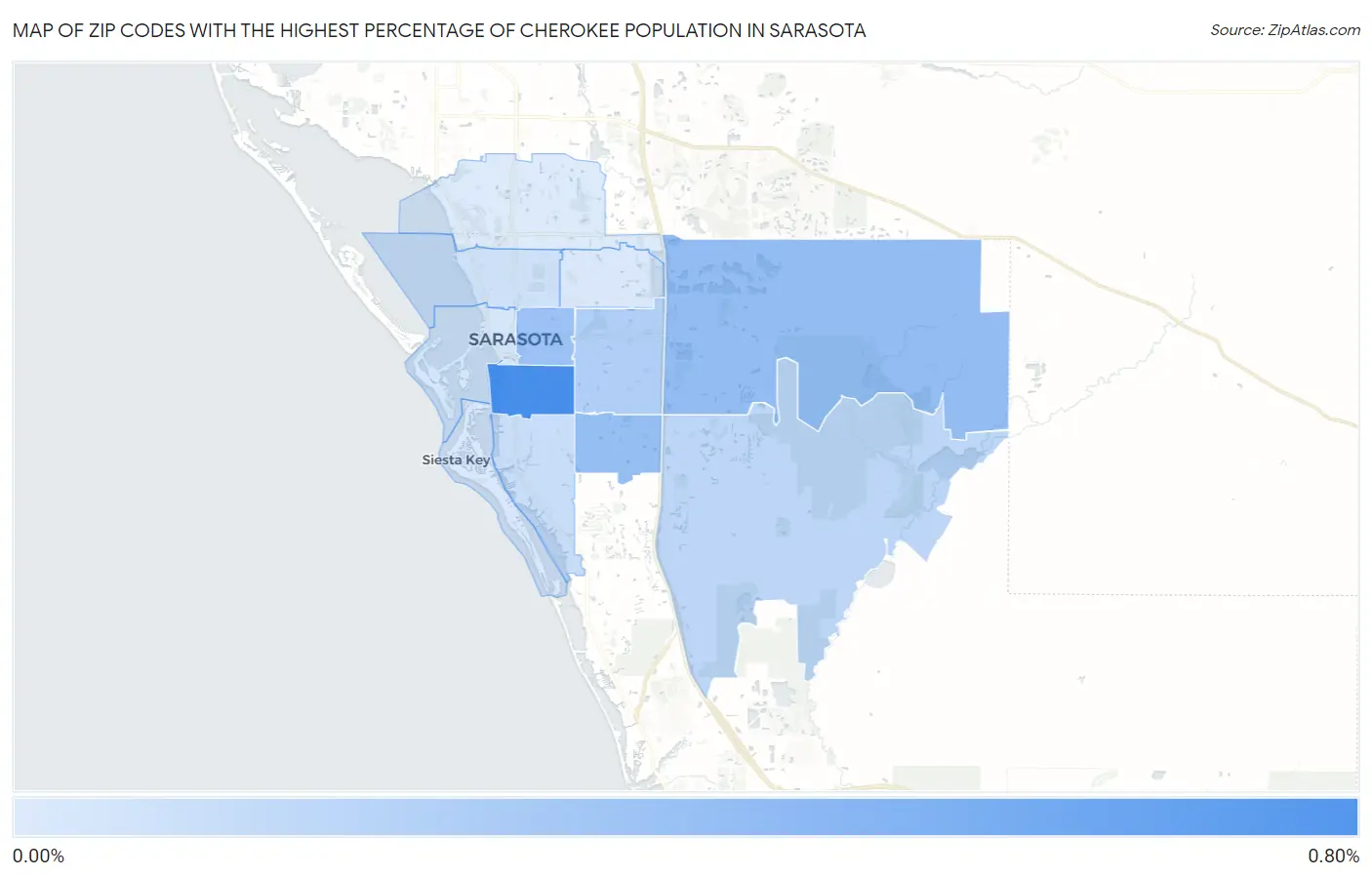 Zip Codes with the Highest Percentage of Cherokee Population in Sarasota Map