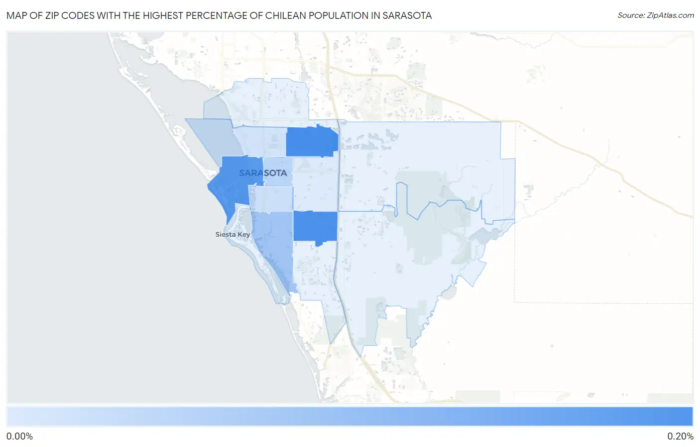 Zip Codes with the Highest Percentage of Chilean Population in Sarasota Map