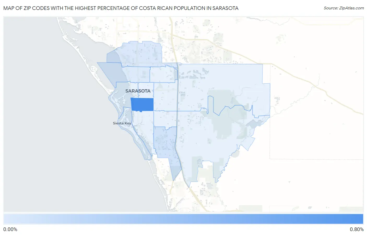Zip Codes with the Highest Percentage of Costa Rican Population in Sarasota Map