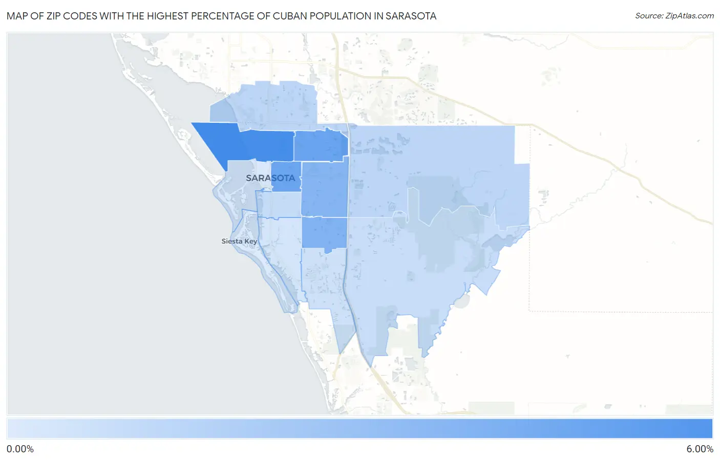 Zip Codes with the Highest Percentage of Cuban Population in Sarasota Map