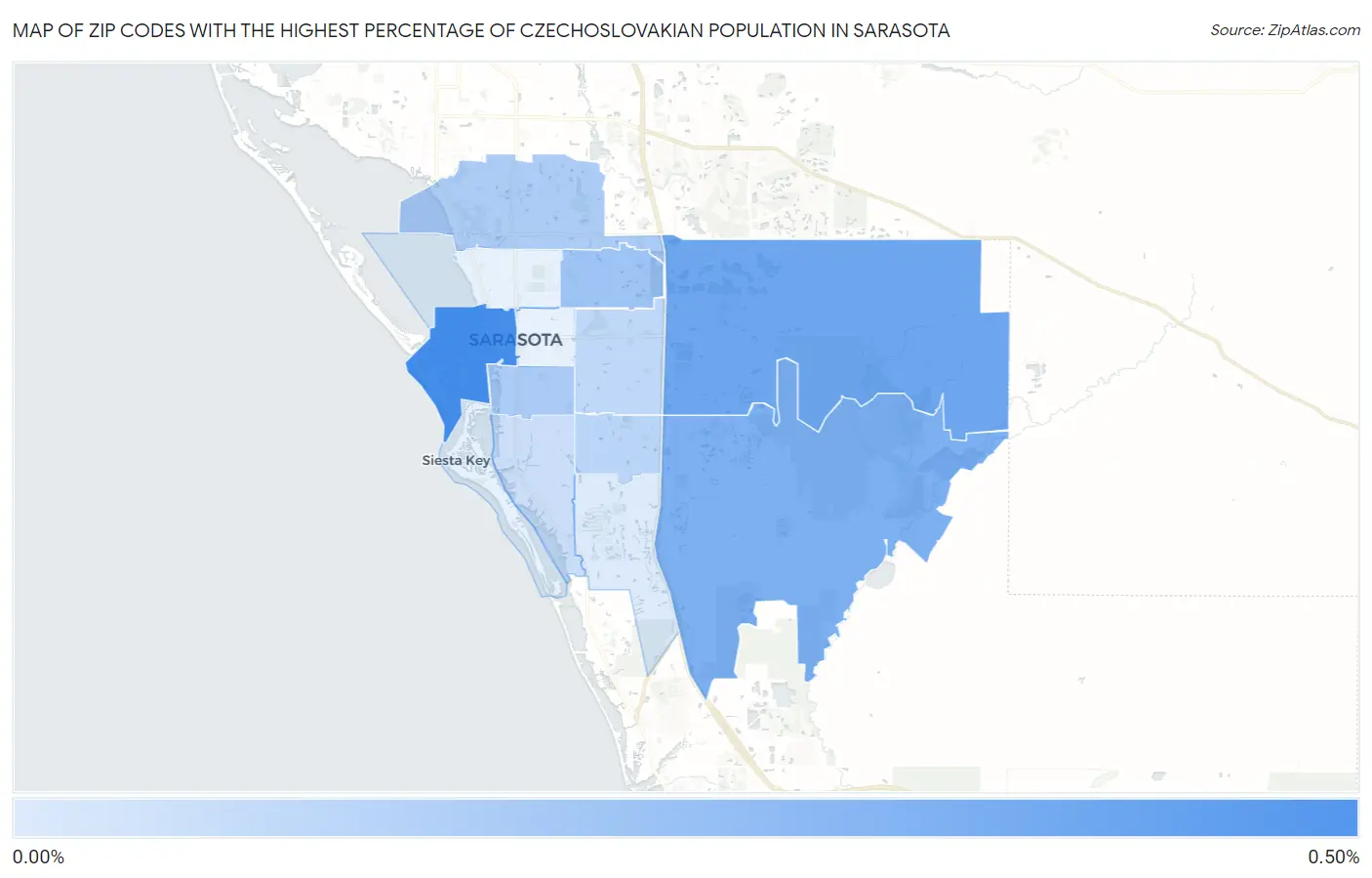Zip Codes with the Highest Percentage of Czechoslovakian Population in Sarasota Map
