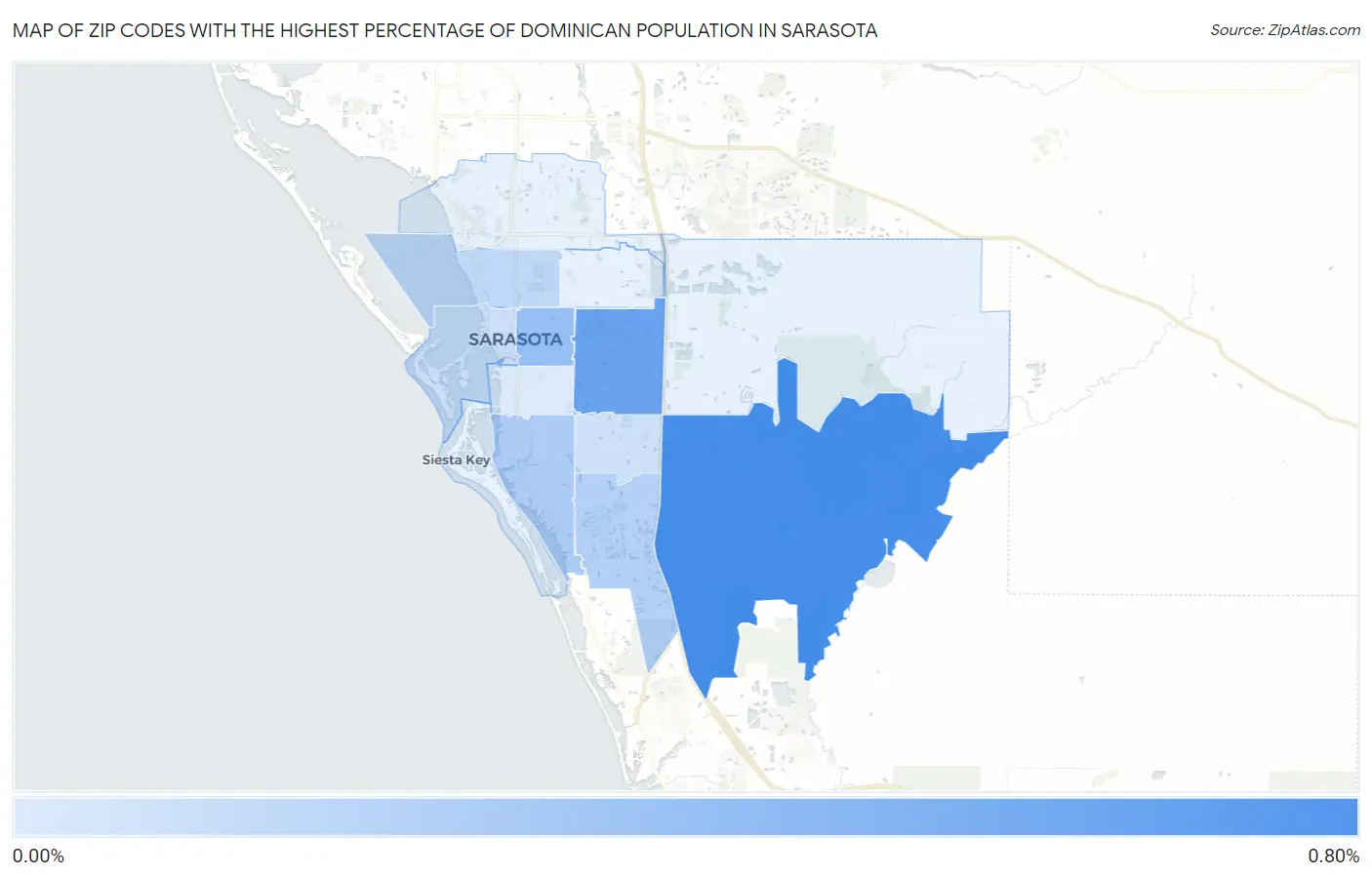 Zip Codes with the Highest Percentage of Dominican Population in Sarasota Map