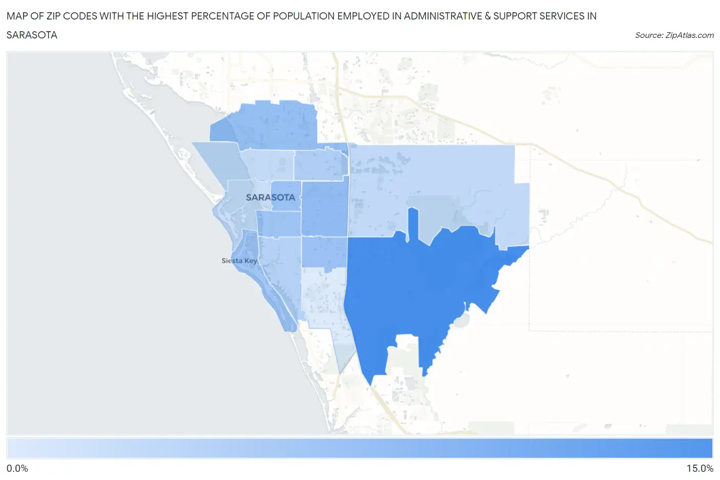 Zip Codes with the Highest Percentage of Population Employed in Administrative & Support Services in Sarasota Map