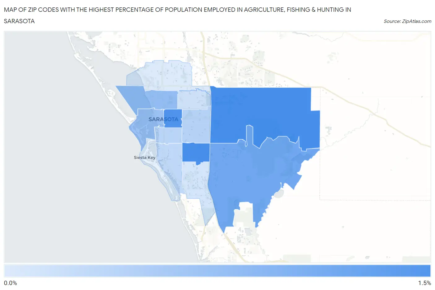 Zip Codes with the Highest Percentage of Population Employed in Agriculture, Fishing & Hunting in Sarasota Map