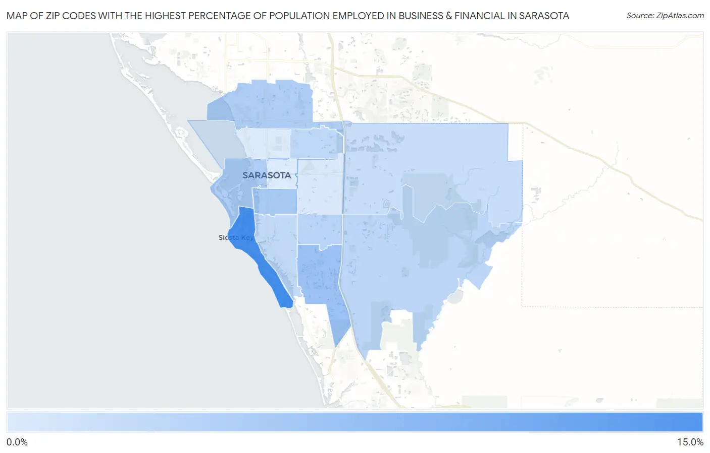 Zip Codes with the Highest Percentage of Population Employed in Business & Financial in Sarasota Map