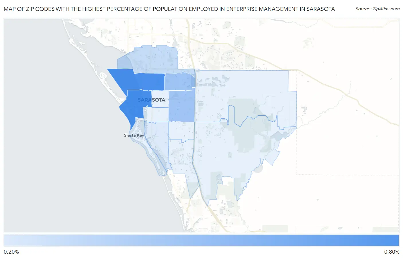 Zip Codes with the Highest Percentage of Population Employed in Enterprise Management in Sarasota Map