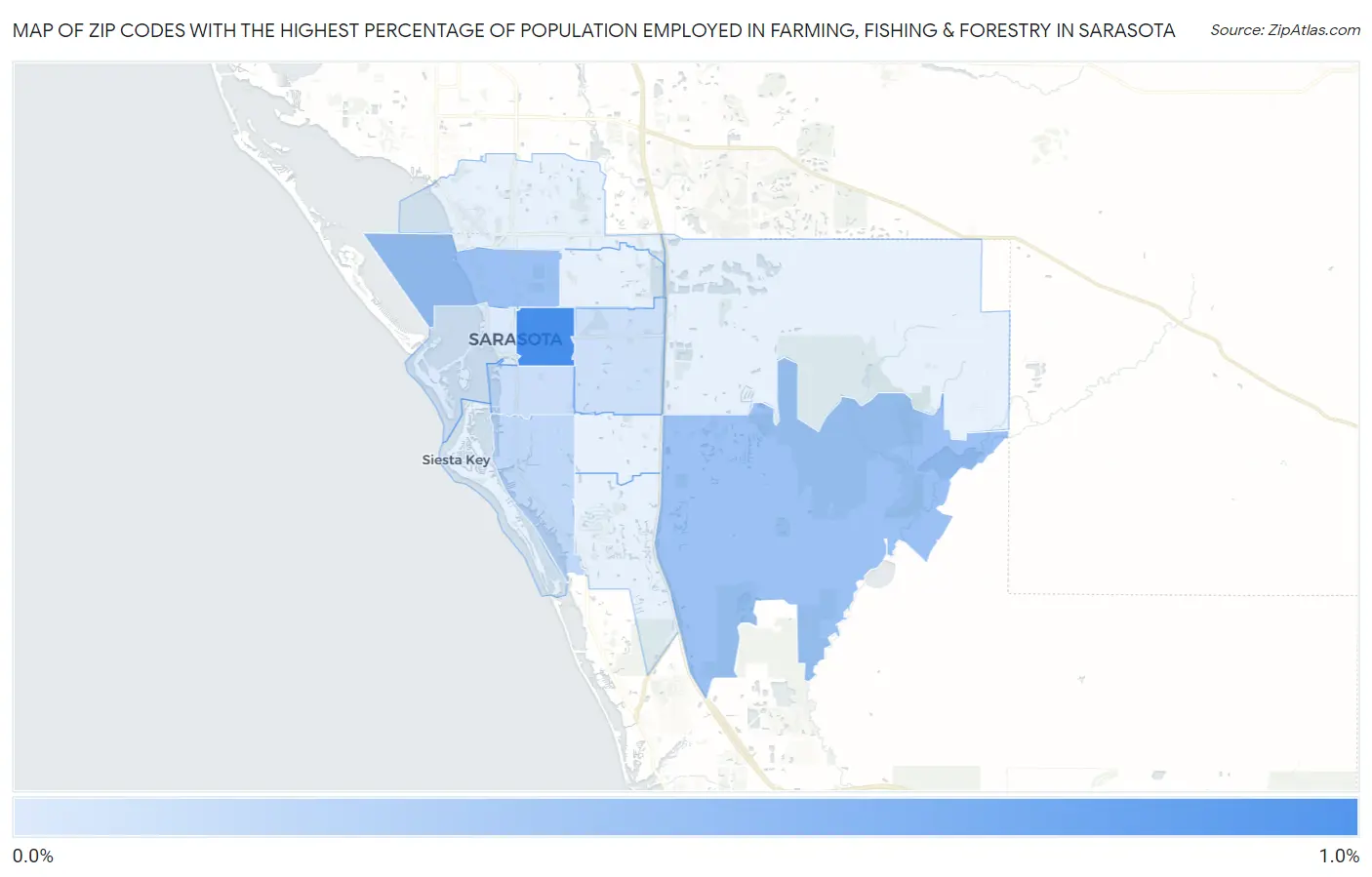 Zip Codes with the Highest Percentage of Population Employed in Farming, Fishing & Forestry in Sarasota Map