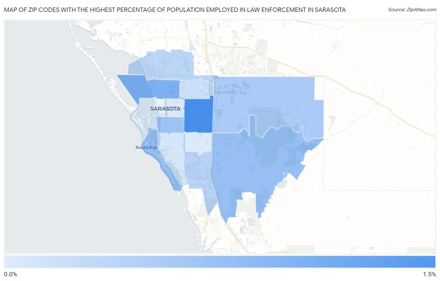 Zip Codes with the Highest Percentage of Population Employed in Law Enforcement in Sarasota Map
