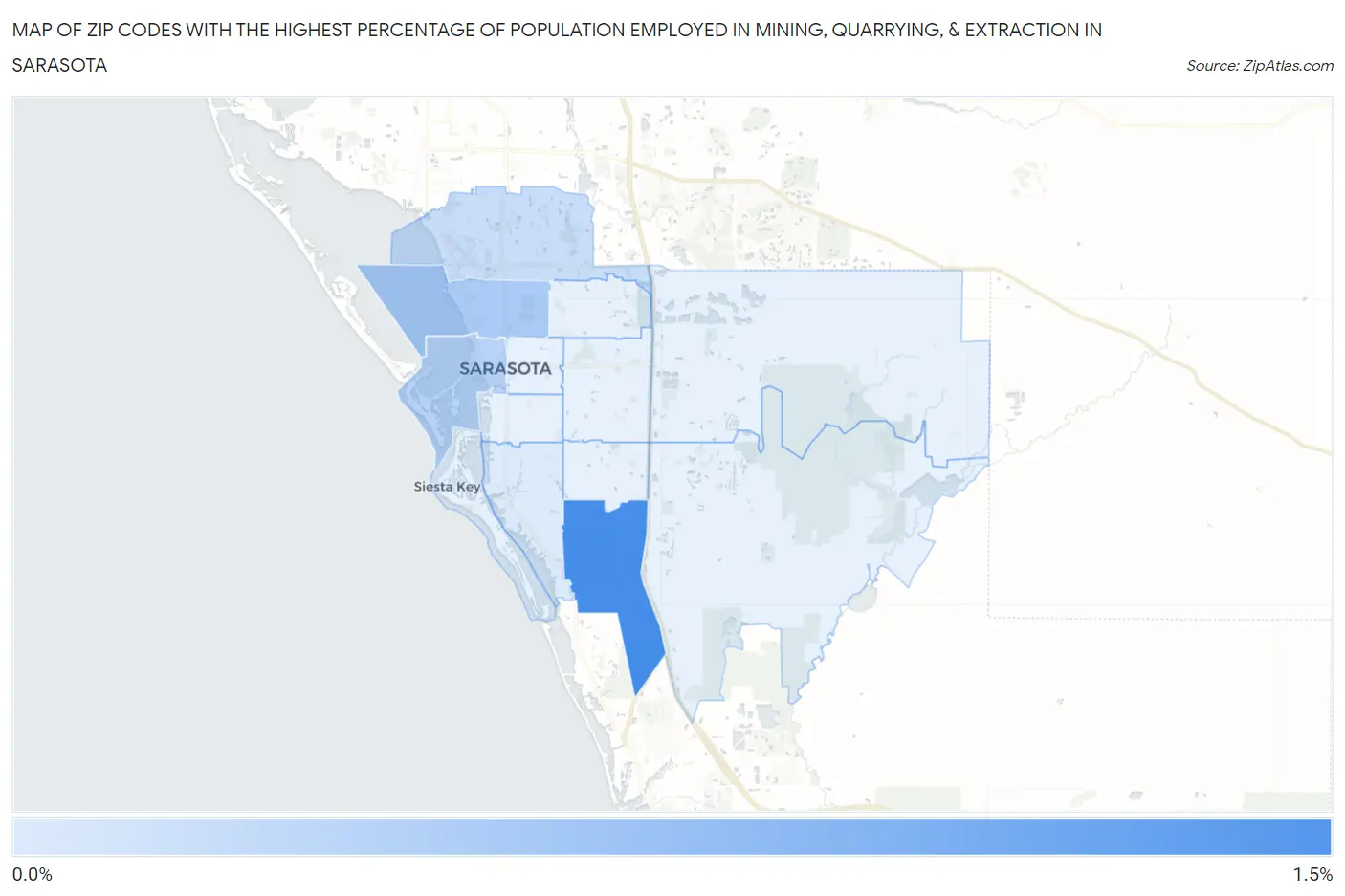 Zip Codes with the Highest Percentage of Population Employed in Mining, Quarrying, & Extraction in Sarasota Map